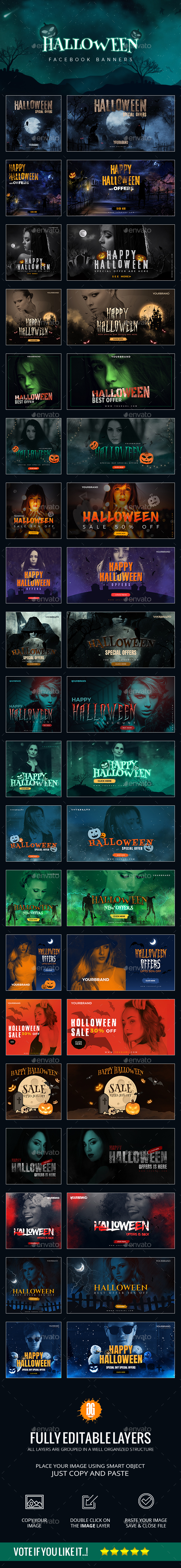 40 Halloween Facebook Banners - Social Media Web Elements
