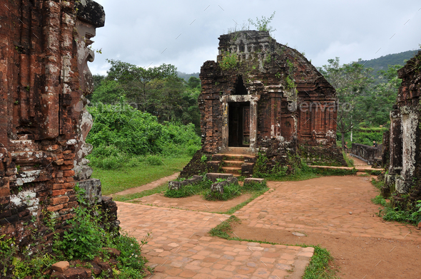 My Son Hindu temple ruins in Vietnam. Cham temple remains in the jungle