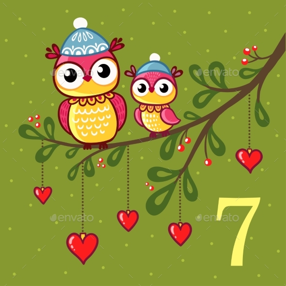 Pair of Owls Sitting on a Branch - Christmas Seasons/Holidays
