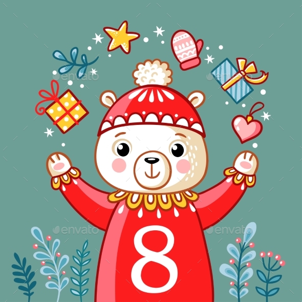 Christmas Polar Bear Juggles with Gifts - Christmas Seasons/Holidays