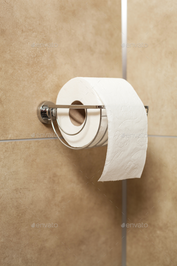 Toilet paper roll in holder Stock Photo by duskbabe | PhotoDune