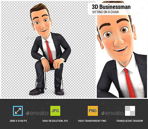 GraphicRiver 3D Businessman Sitting on a Chair 20675549 GraphicRiver 3D Businessman Sitting on a Chair 20675549