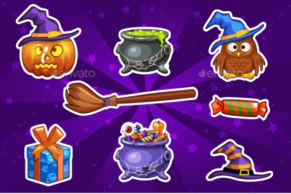 Funny Cartoon Halloween Sticker Icons