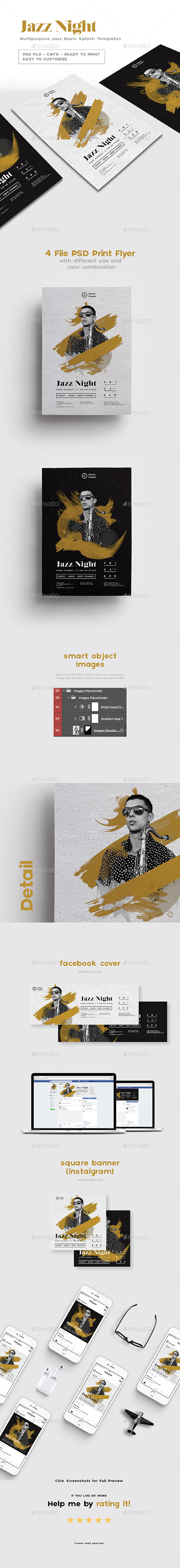 Multipurpose Jazz Music Splash Templates - Events Flyers