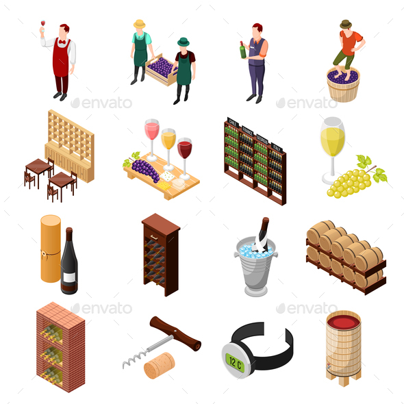 Wine Isometric Icon Set