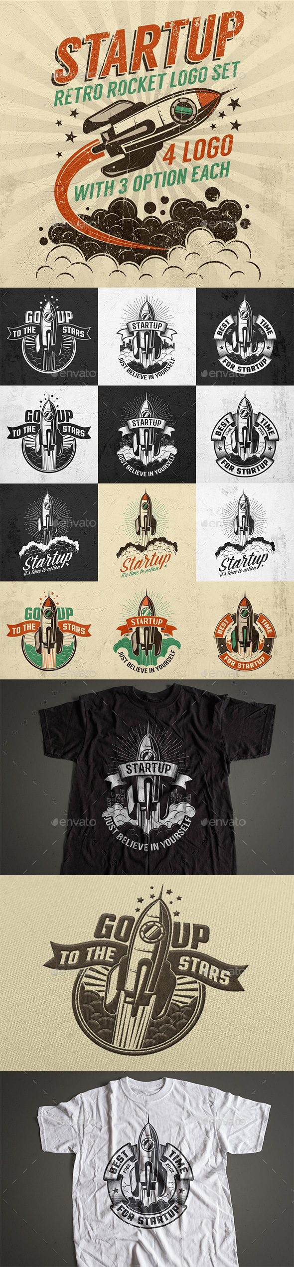 Startup Rocket Retro Logo - Miscellaneous Conceptual