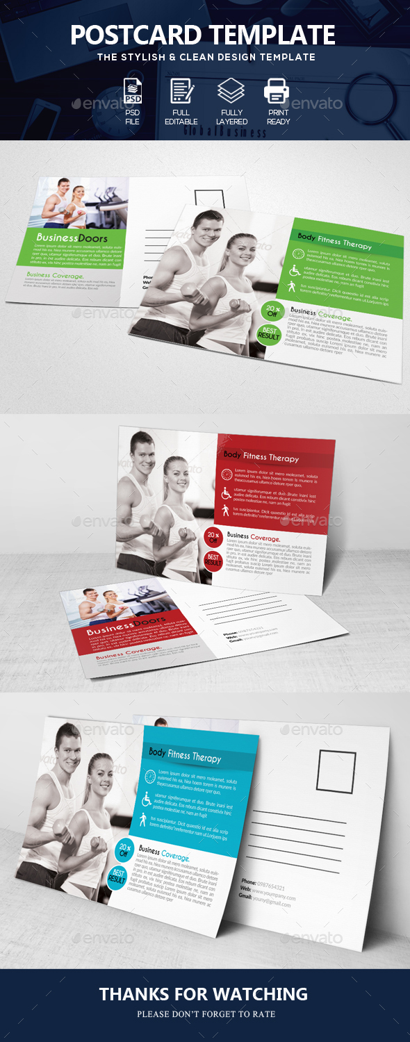Body Fitness Gym Post Cards - Cards & Invites Print Templates