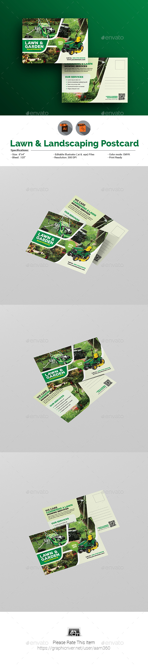 GraphicRiver Lawn & Landscaping Postcard 20682905 GraphicRiver Lawn & Landscaping Postcard 20682905