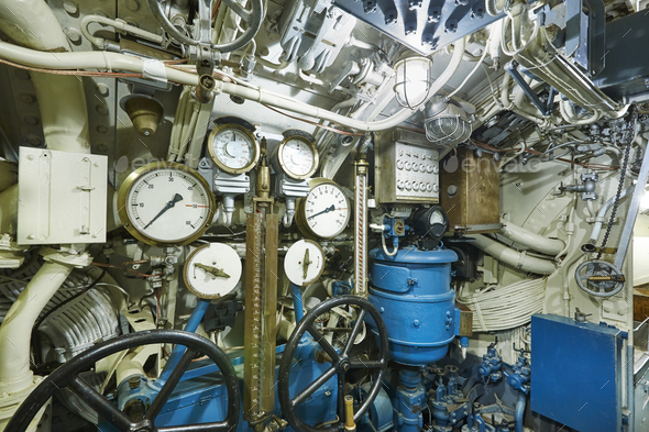 Second war world submarine interior. Military vessel. Horizontal Stock ...