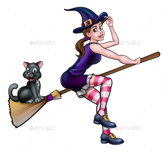 GraphicRiver Witch Cartoon Character Flying On Broomstick 20684896 GraphicRiver Witch Cartoon Character Flying On Broomstick 20684896