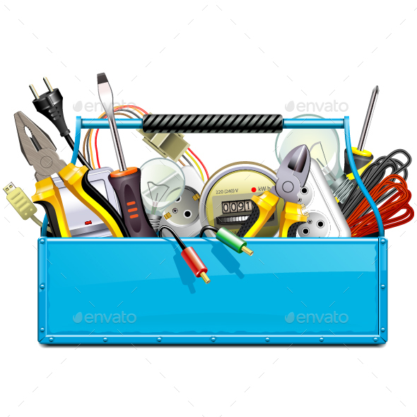 Vector Blue Toolbox with Electric Tools - Industries Business