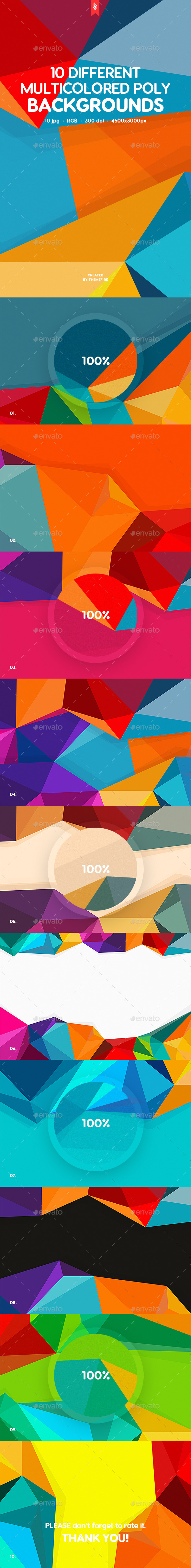 10 Different Multicolored Polygon Backgrounds