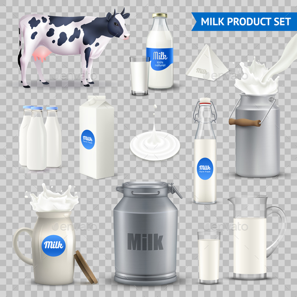 Product Milk on Transparent Background Set