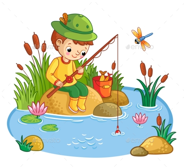 GraphicRiver The Boy Sits and Catches Fish in a Pond 20686118 GraphicRiver The Boy Sits and Catches Fish in a Pond 20686118
