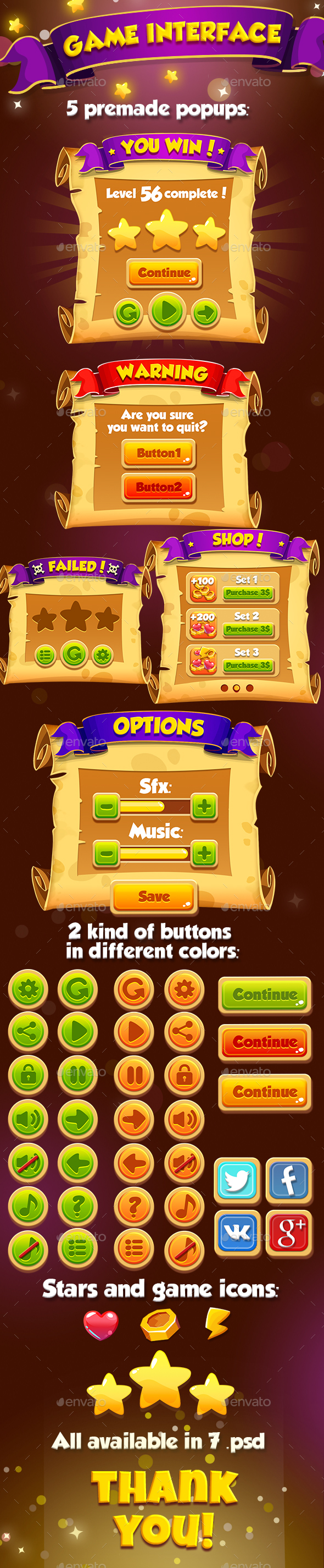 Cartoon Game Interface with Manuscript - User Interfaces Game Assets