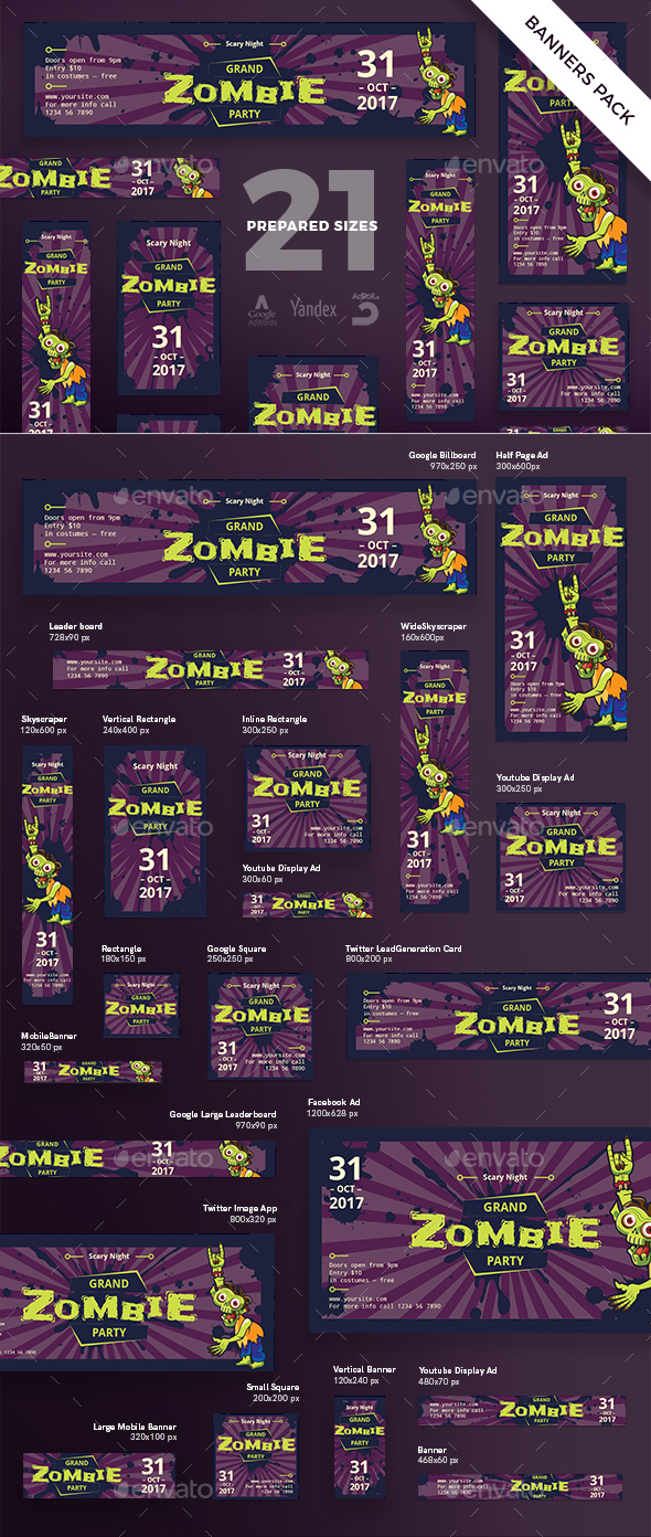 Grand Zombie Party Banner Pack - Banners & Ads Web Elements