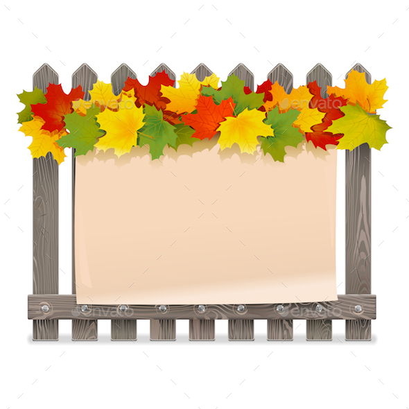 Vector Wooden Fence with Maple Leaves - Backgrounds Decorative