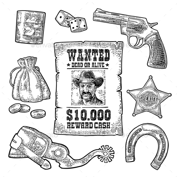 Set with Wild West and Casino Symbols - Miscellaneous Vectors