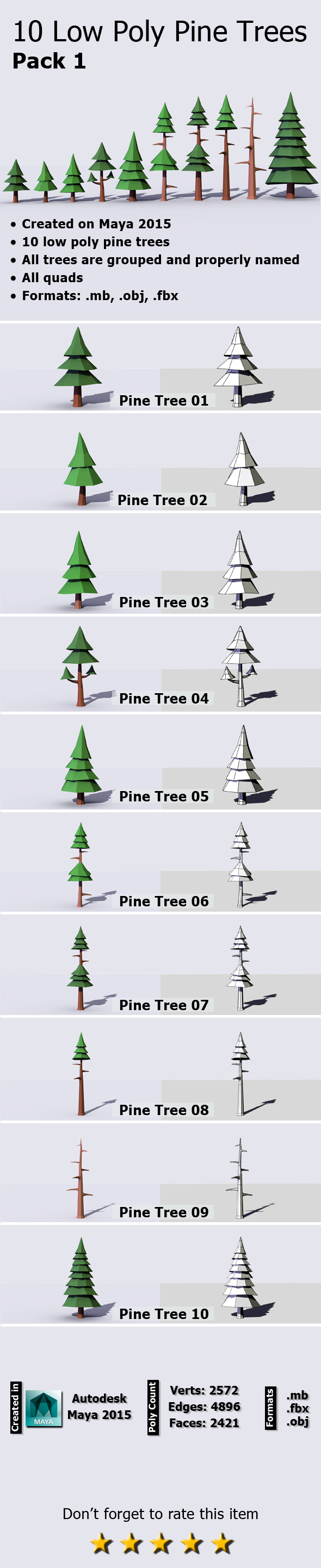 10 Low Poly Pine Trees Pack - 3DOcean Item for Sale