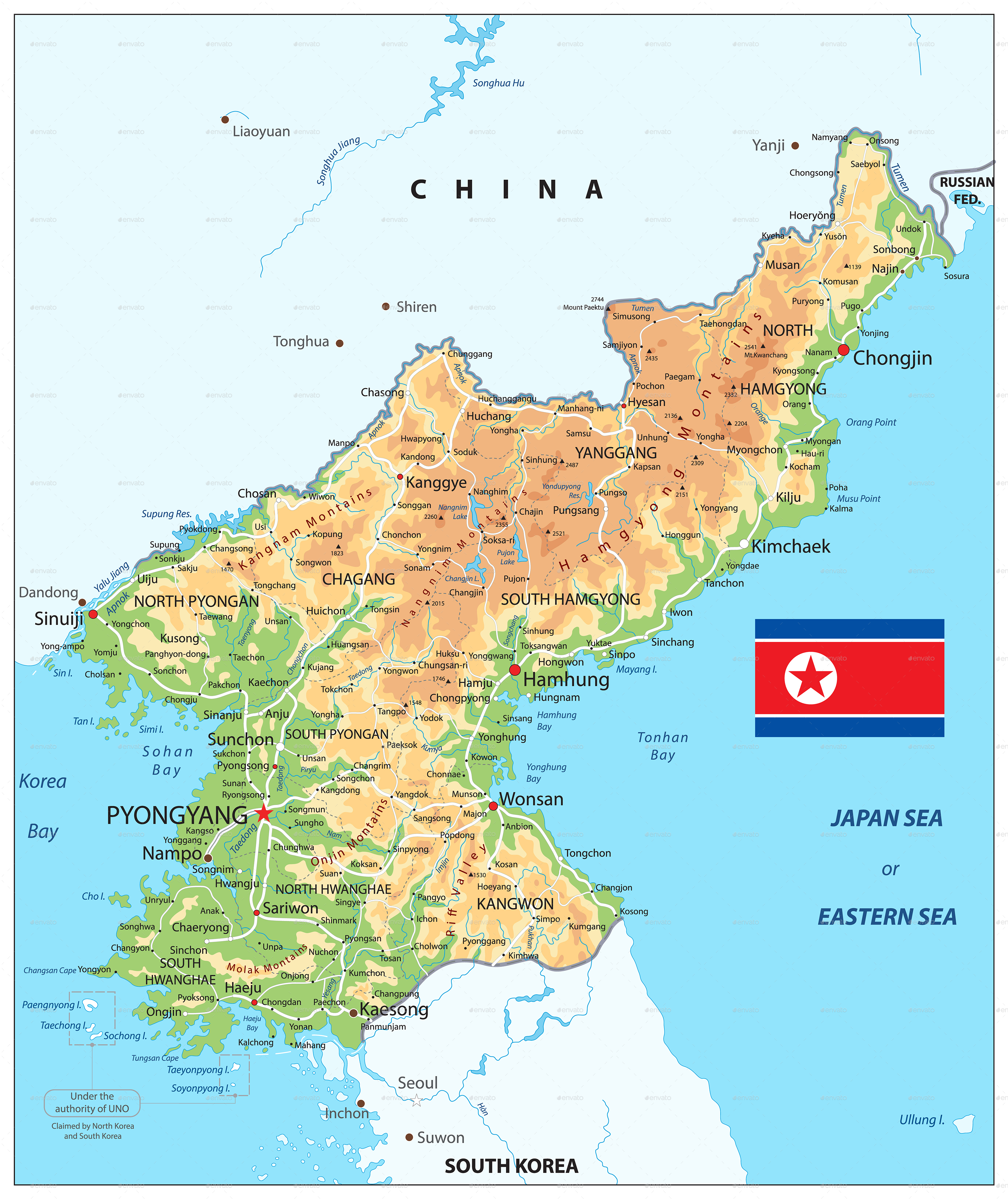 North Korea Physical Map by Cartarium | GraphicRiver