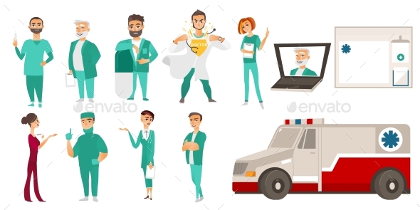 Medical Staff - Doctors, Ambulance, Online Help - Health/Medicine Conceptual