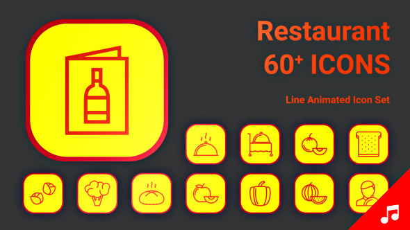 Restaurant Food Fruit Meat Animation - Line Icons and Elements