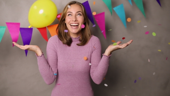 Brunette woman party celebration alt