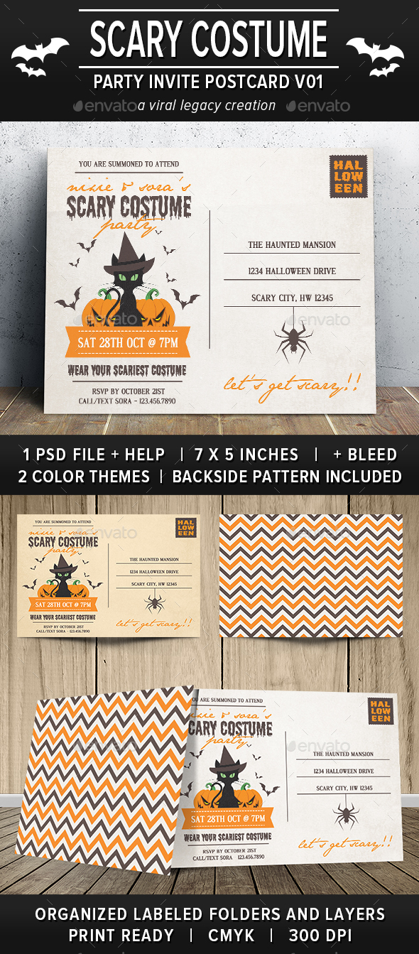 Scary Costume Party Postcard V01 - Cards & Invites Print Templates