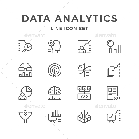 Set Line Icons of Data Analytics - Man-made objects Objects
