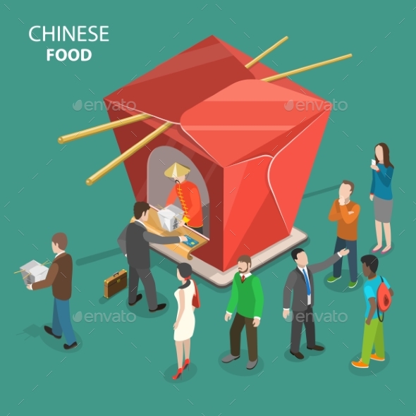 Chinese Food Flat Isometric Low Poly Vector Concept - Food Objects