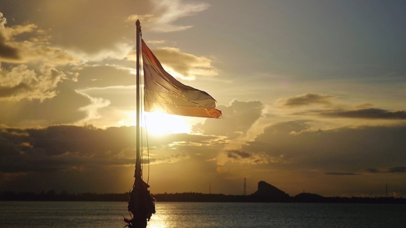 Ko Samui, Thailand, Very Famous Place for Tourist, Beautiful Sunset View Thai Flag at International