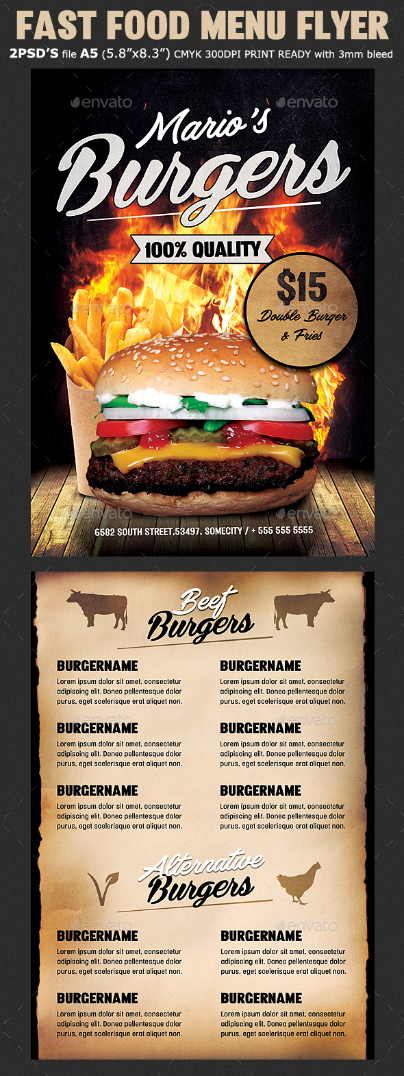 Fast Food Burger Menu Flyer Template