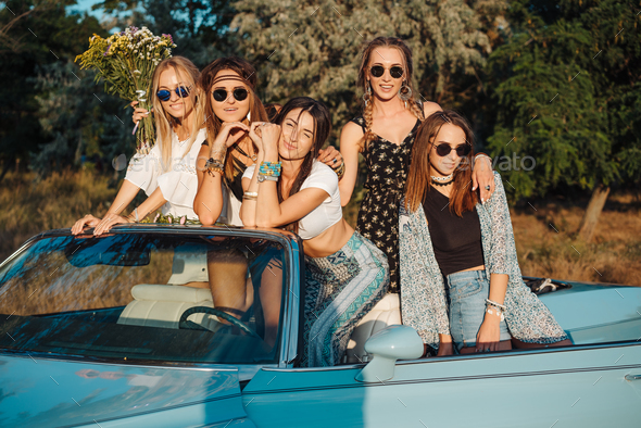 Five girls have fun in the countryside Stock Photo by simbiothy | PhotoDune