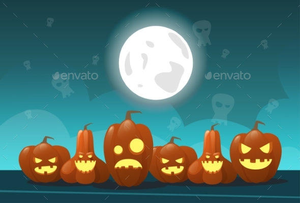 Happy Halloween Banner Different Pumpkins