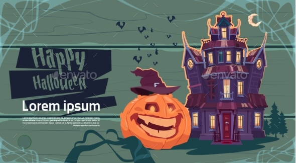 Happy Halloween Gothic Castle with Pumpkin
