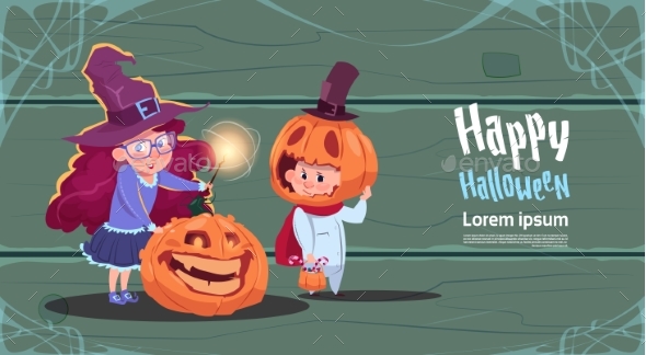 Witch and Scarecrow Happy Halloween Banner