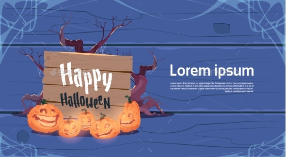 Happy Halloween Party Banner Pumpkins Traditional