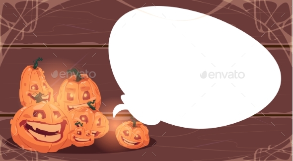 Happy Halloween Banner with Different Pumpkins