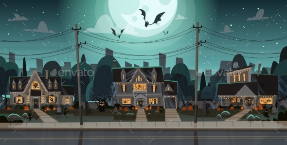 Houses Decorated for Halloween Home Buildings - Buildings Objects