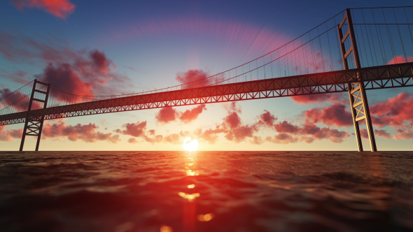 Bridge and Sun Reflection on the Sea alt