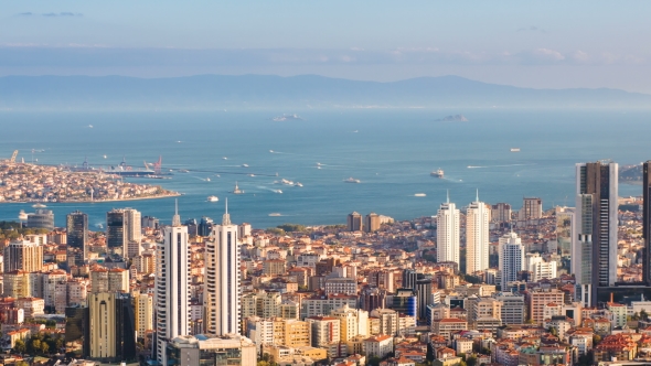 Bosphorus and Istanbul Cityscape with Tourist Floating Boats and Golden Horn alt
