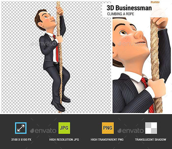 GraphicRiver 3D Businessman Climbing a Rope 20698248 GraphicRiver 3D Businessman Climbing a Rope 20698248