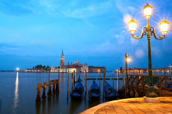 Venice with gondolas at sunrise - Stock Photo - Images