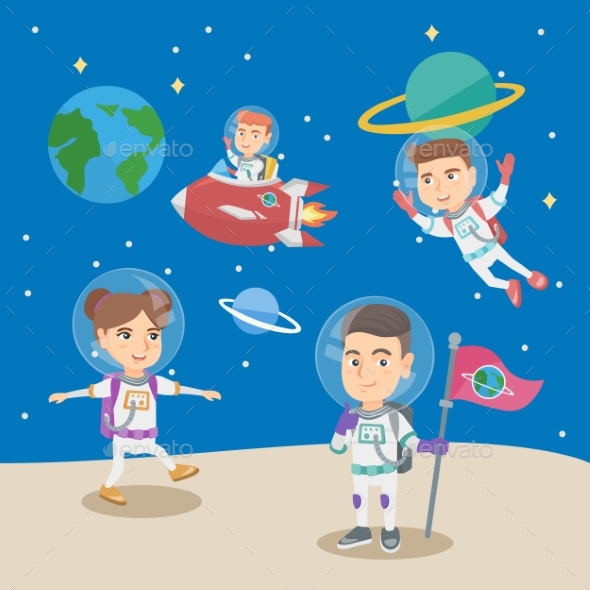 Group of Children Playing as Astronauts - People Characters
