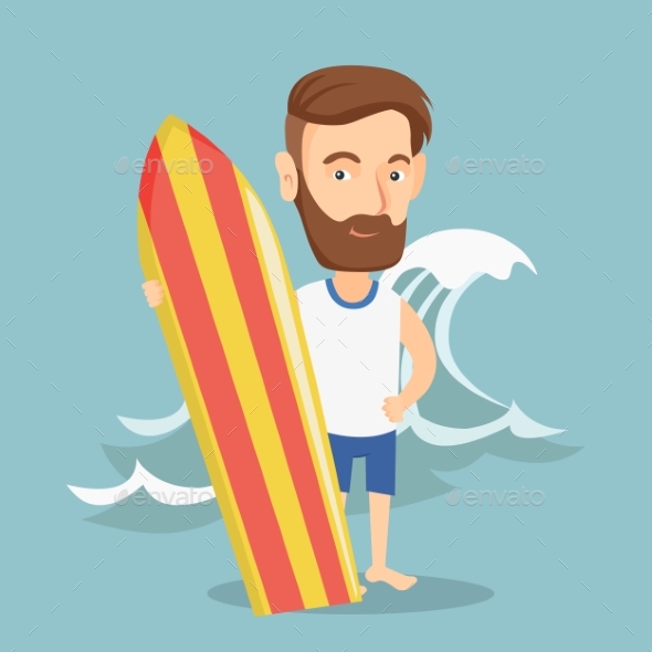 Surfer Holding a Surfboard Vector Illustration - People Characters