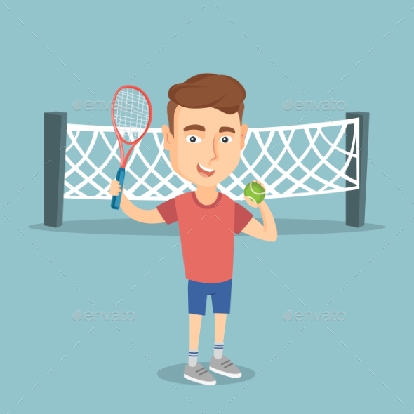 Caucasian Tennis Player Vector Illustration - Sports/Activity Conceptual