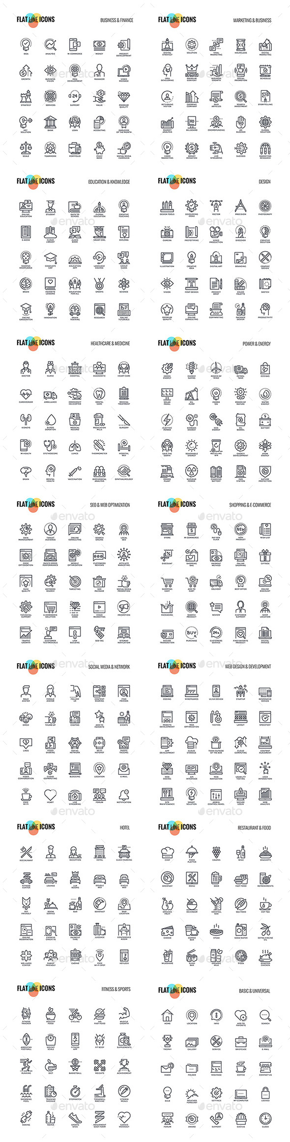 Big Collection of Set Flat Line Icons - Icons