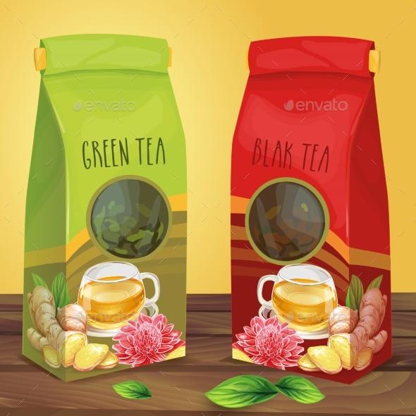 Bright Paper Packaging for Tea Hand Drawn Vector - Food Objects