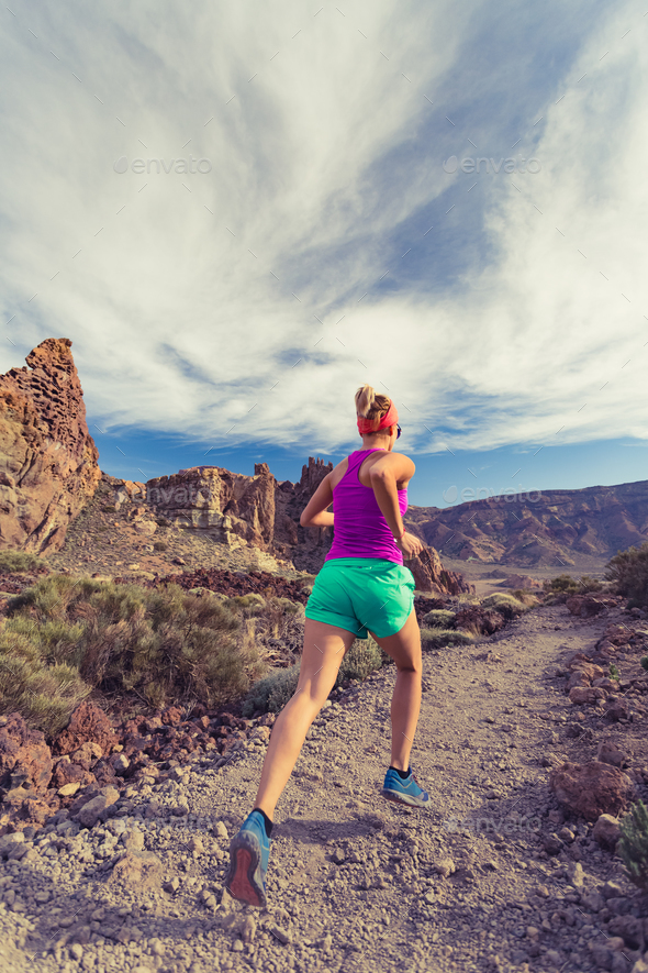 Trail running in mountains, fitness motivation and inspiration - Stock Photo - Images