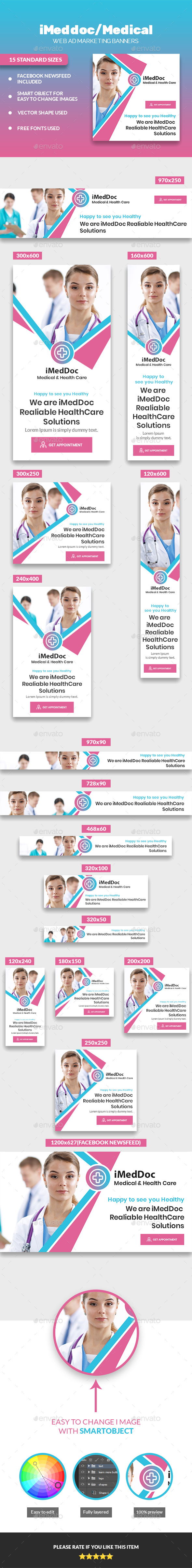 iMedDoc: Medical Center, Health and Wellness Multipurpose Banners Set - Banners & Ads Web Elements